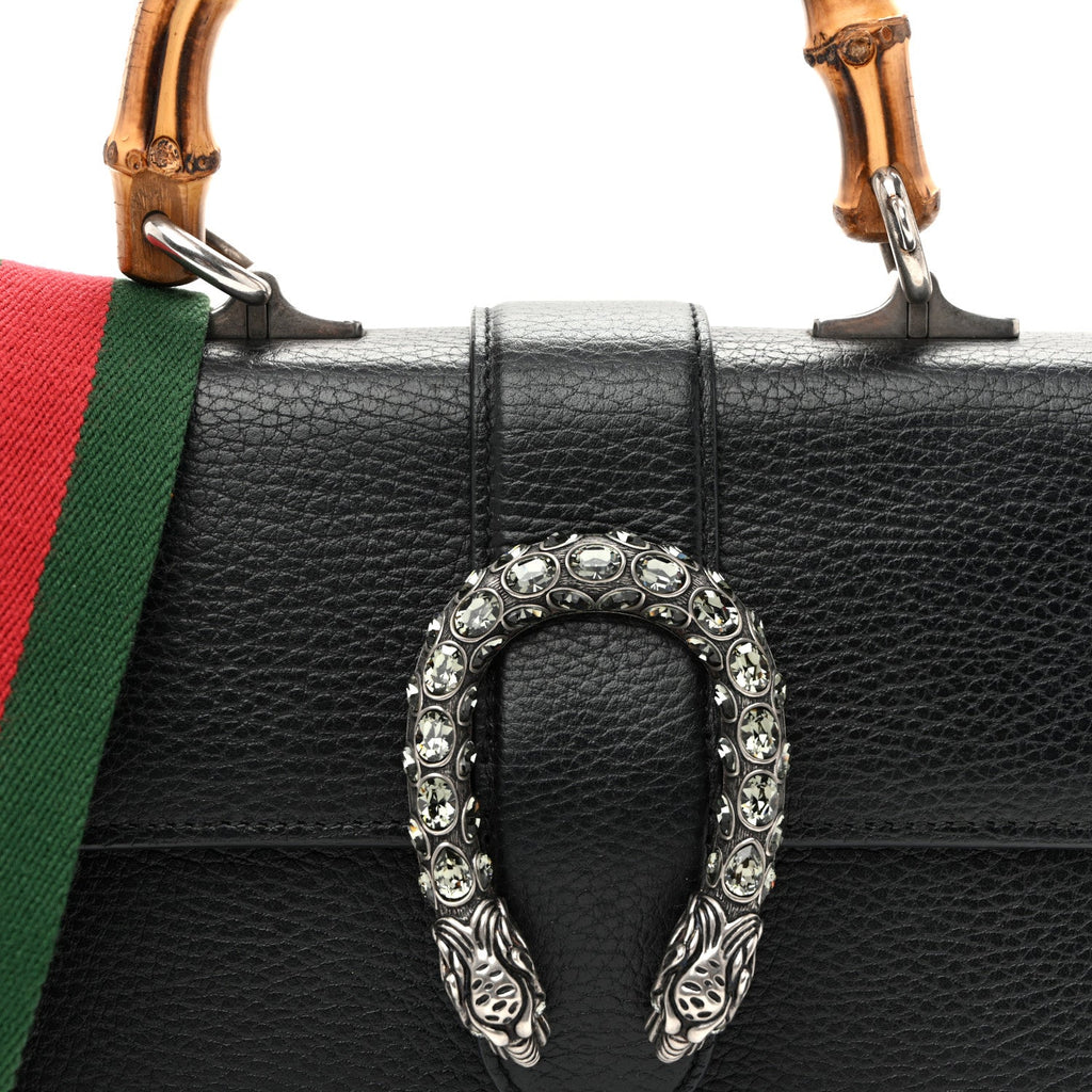 Dollar Calfskin Crystal Web Mini Dionysus Bamboo Top Handle Bag Black Black Diamond