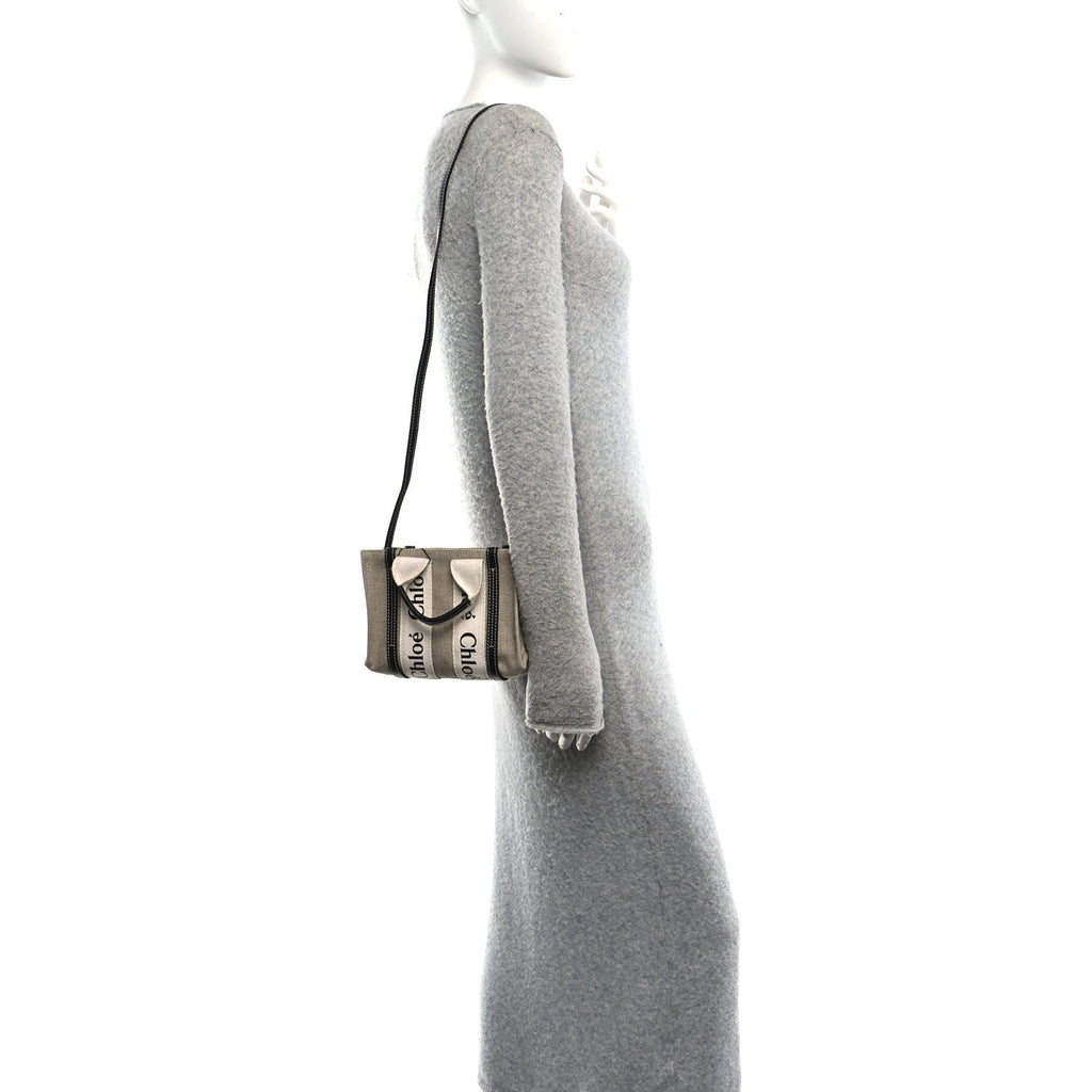 Linen Calfskin Mini Woody Ribbon Tote White Navy