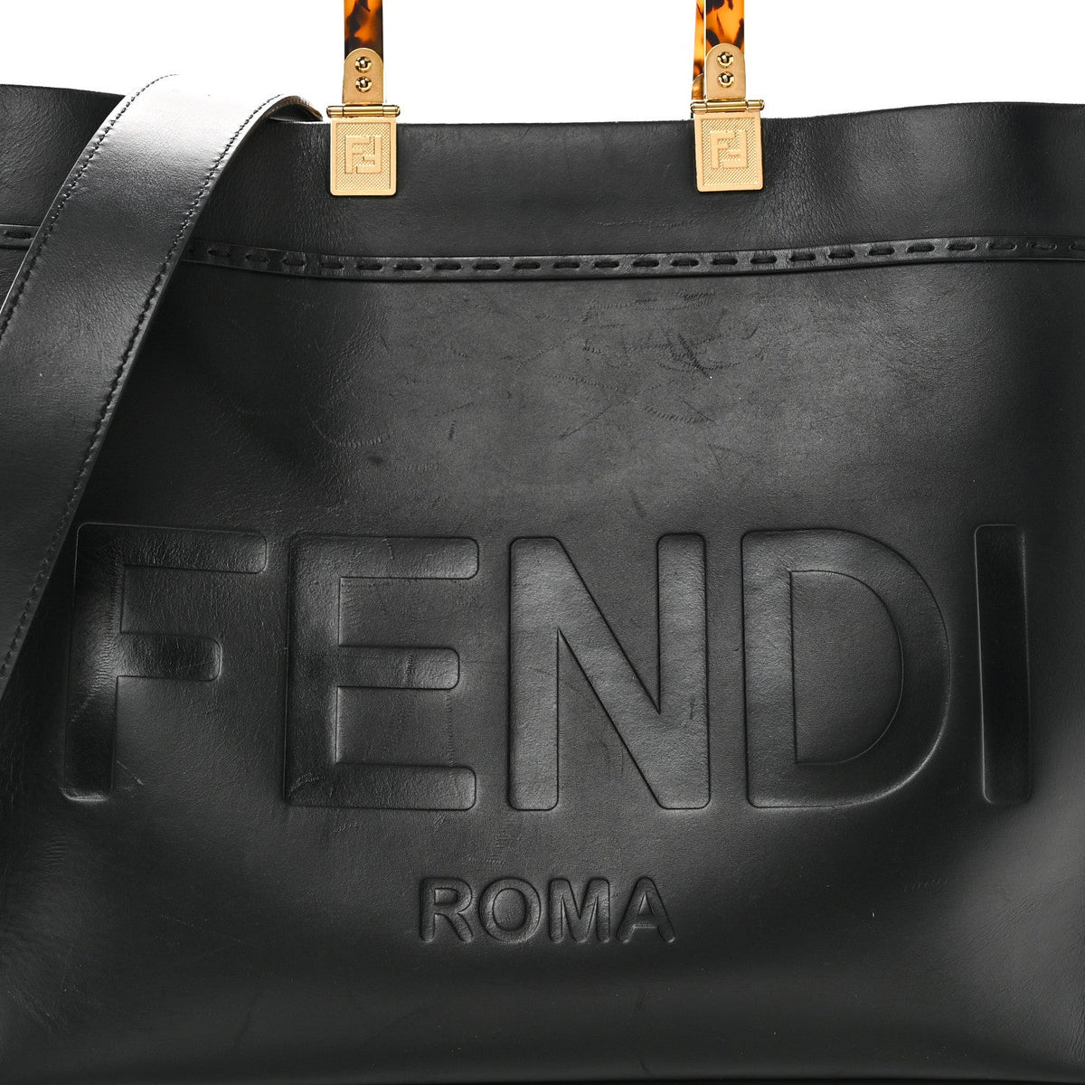 Vitello King Plexiglass Medium Fendi Sunshine Shopper Tote Black