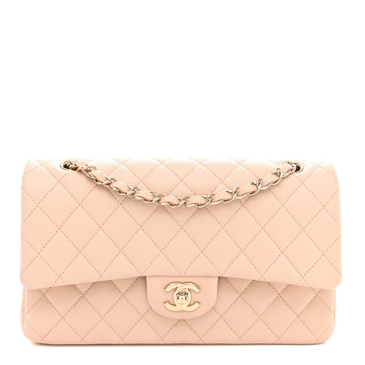 Caviar Quilted Medium Double Flap Light Beige