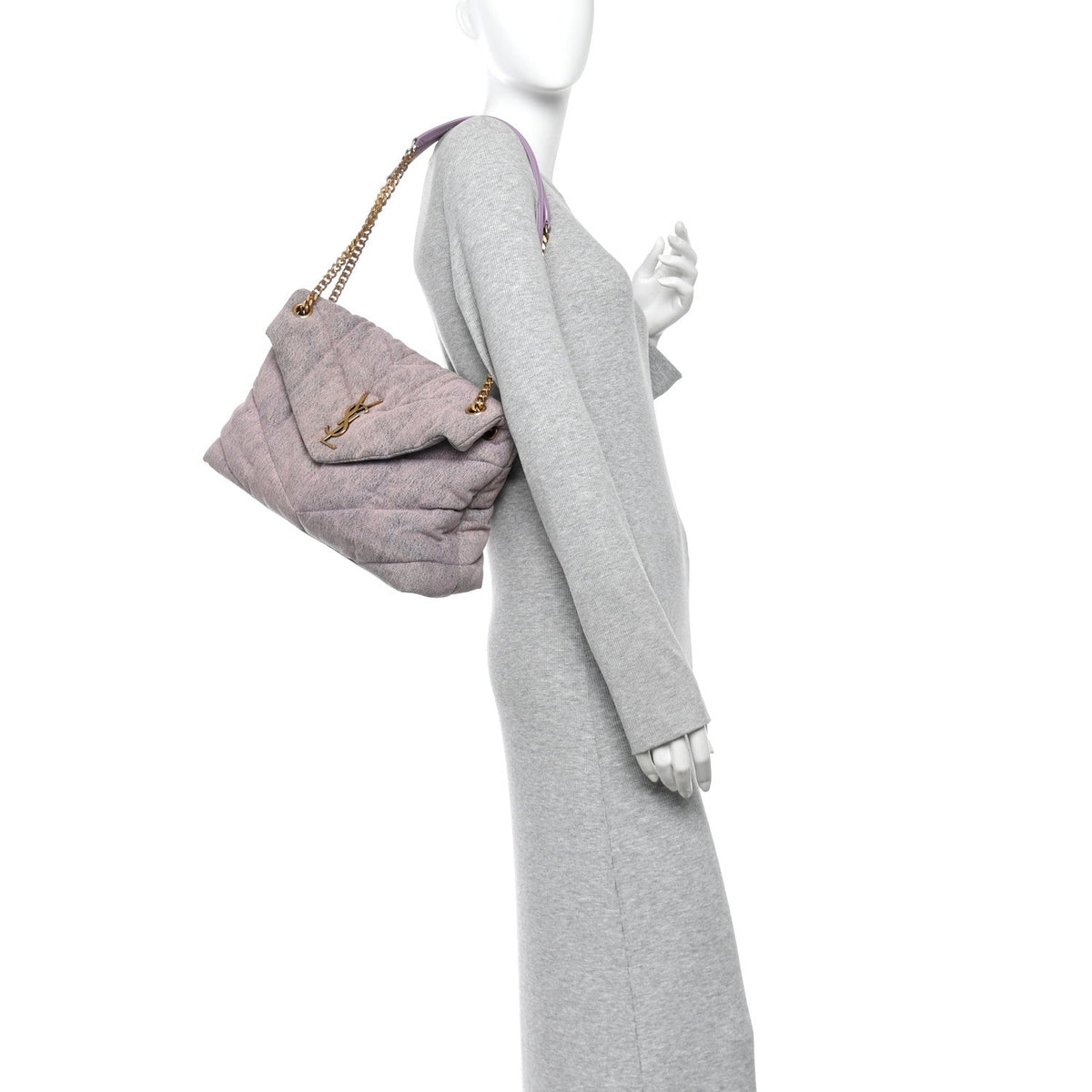 Denim Quilted Medium Loulou Puffer Monogram Chain Satchel Bleached Lilac