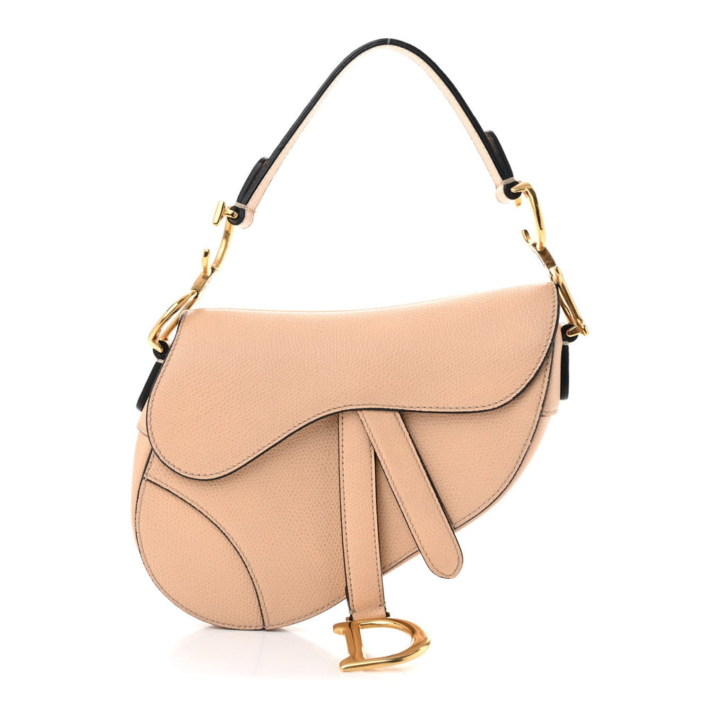 Grained Calfskin Mini Saddle Bag Beige