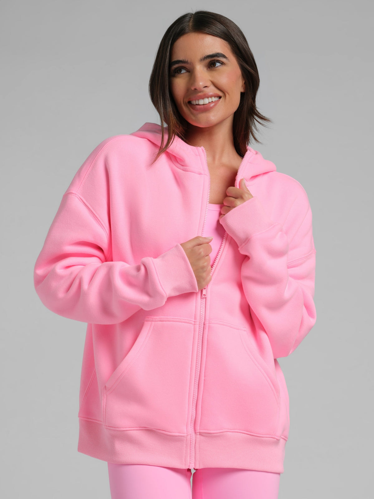 Neon Basic Crop Zip Hoodie