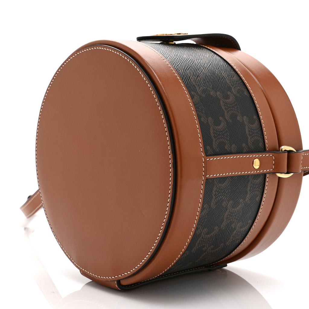 Calfskin Triomphe Canvas Medium Tambour Bag Tan