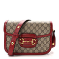 GG Supreme Monogram Azalea Calfskin Horsebit 1955 Shoulder Bag Beige Ebony New Cherry Red