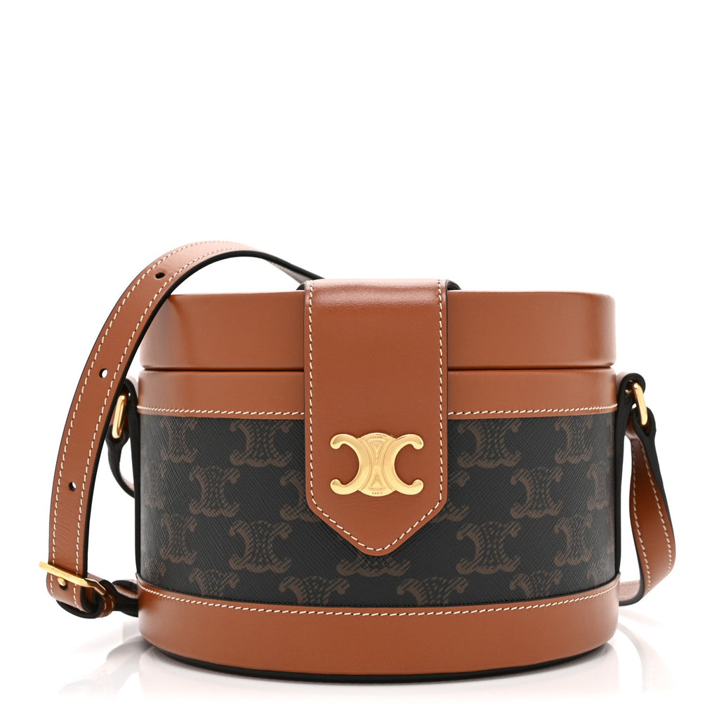 Calfskin Triomphe Canvas Medium Tambour Bag Tan