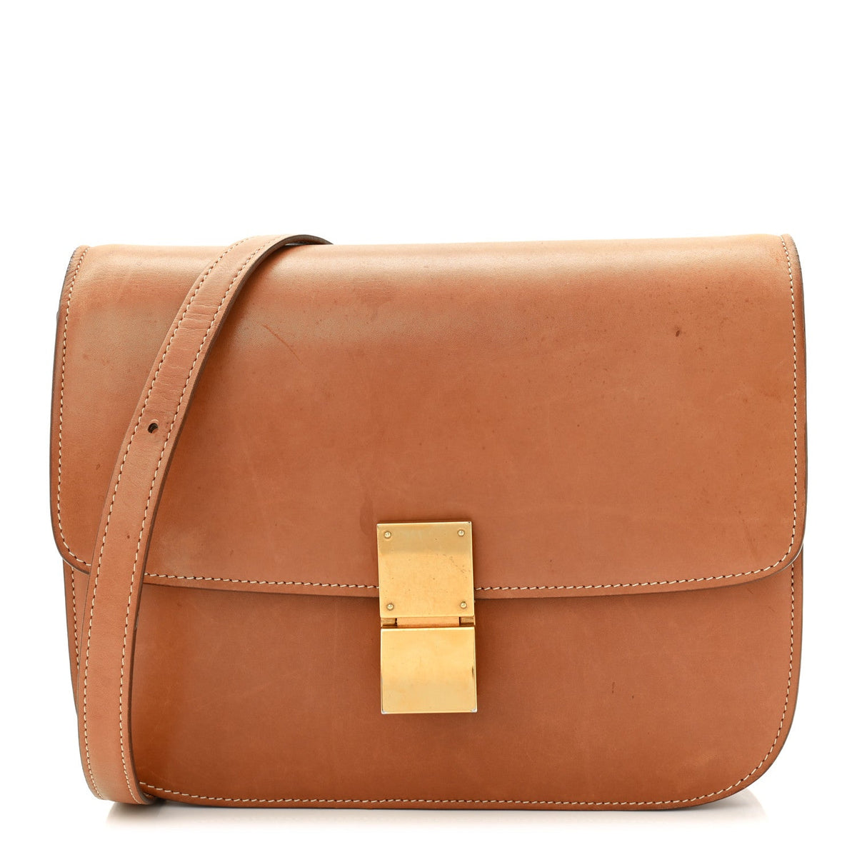 Natural Calfskin Medium Classic Box Flap Bag Tan