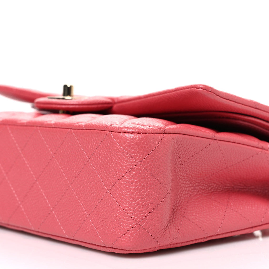 Caviar Quilted Medium Double Flap Pink