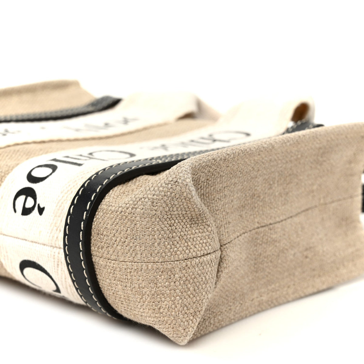 Linen Calfskin Mini Woody Ribbon Tote White Navy
