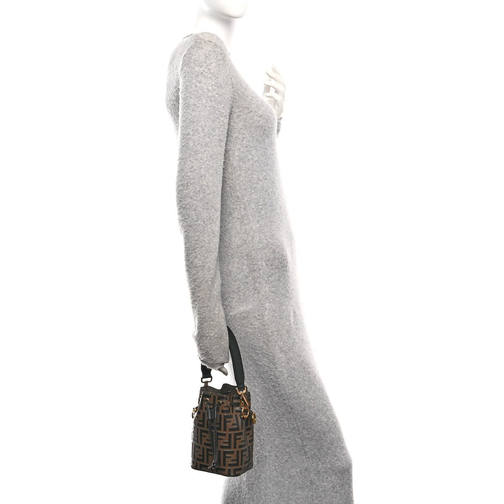 Vitello Liberty F is Fendi Bi-Color FF 1974 Embossed Mini Mon Tresor Bucket Bag Maya Black