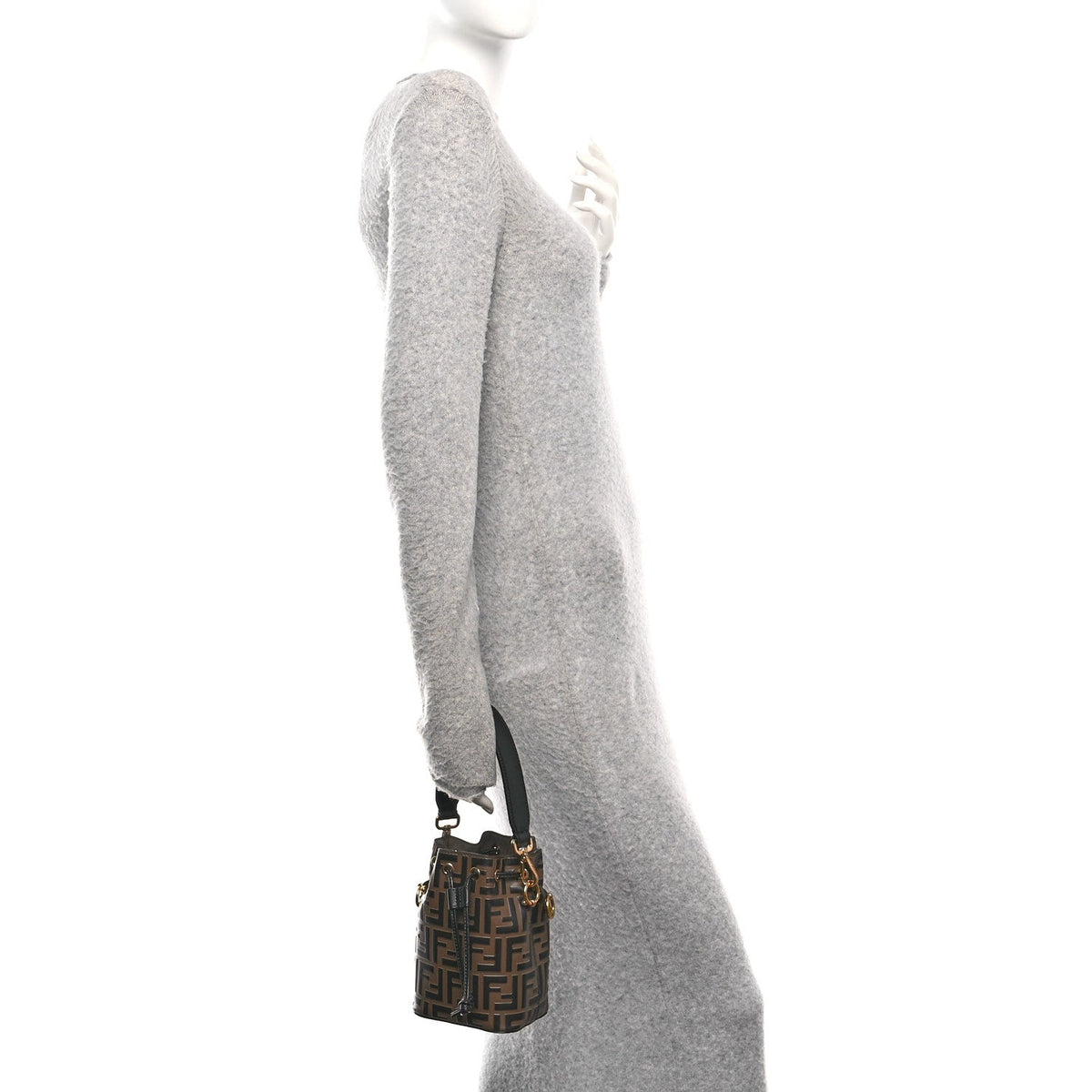 Vitello Liberty F is Fendi Bi-Color FF 1974 Embossed Mini Mon Tresor Bucket Bag Maya Black