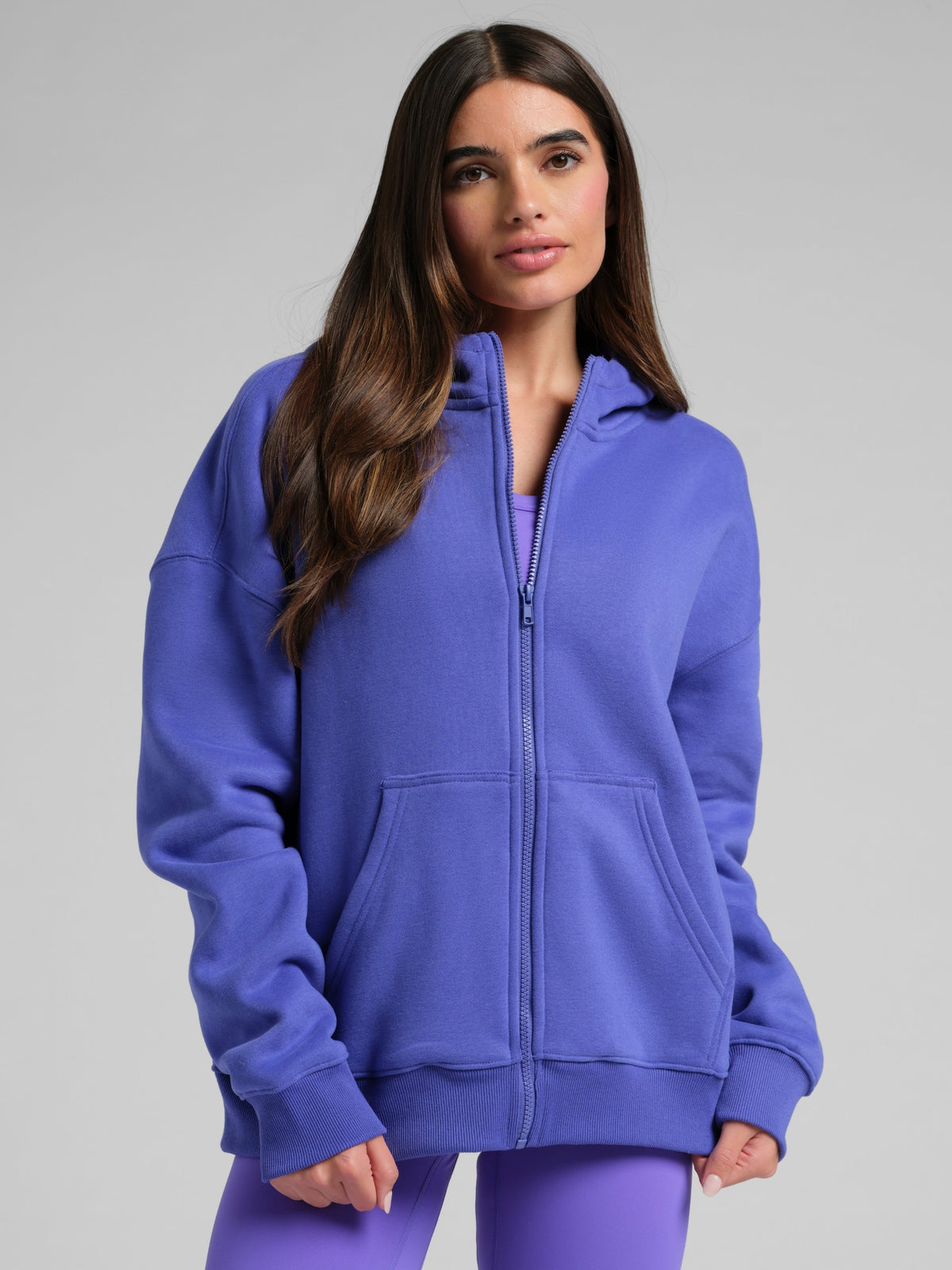 Neon Basic Crop Zip Hoodie