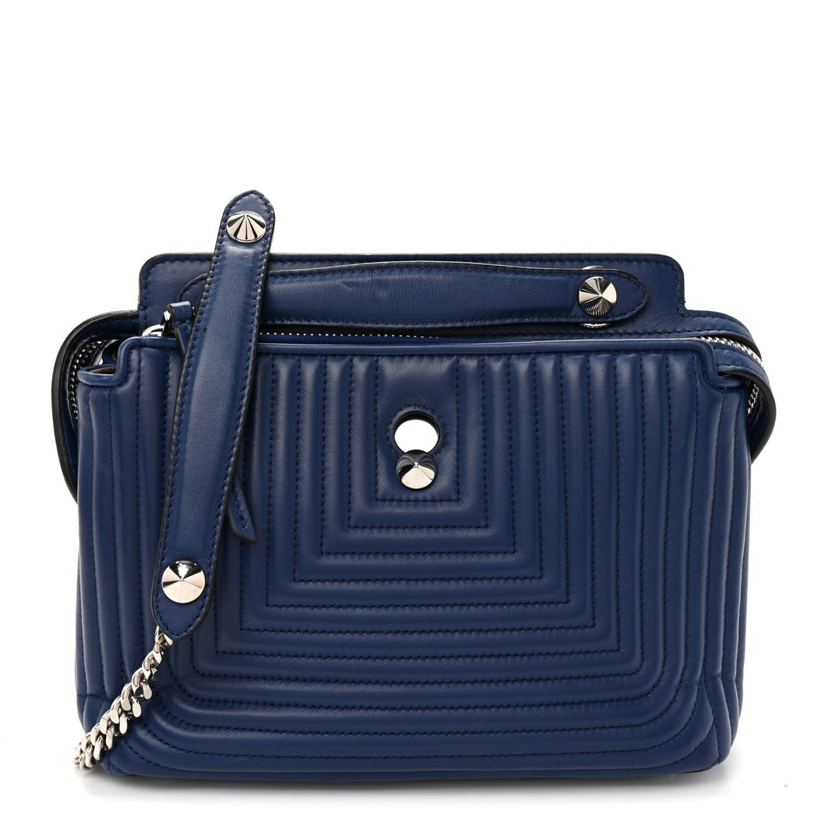 Shiny Nappa Trapuntata Chain Small DotCom Click Chain Satchel Blue