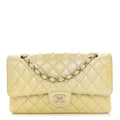 Cloudy Pearly Goatskin Quilted Medium Double Flap Light Yellow