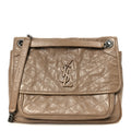 Crinkled Calfskin Matelasse Monogram Medium Niki Chain Satchel Light Taupe