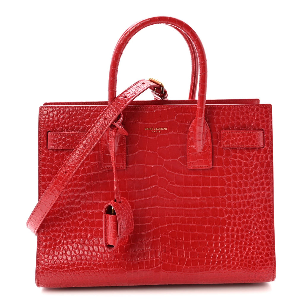Calfskin Crocodile Embossed Baby Sac de Jour Eros Red