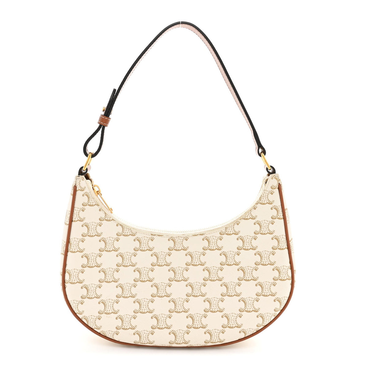 Canvas Calfskin Ava Triomphe Shoulder Bag White