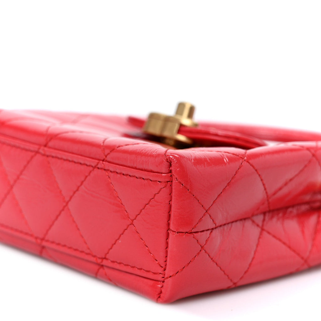 Shiny Aged Calfskin Quilted Mini Nano Kelly Shopper Red