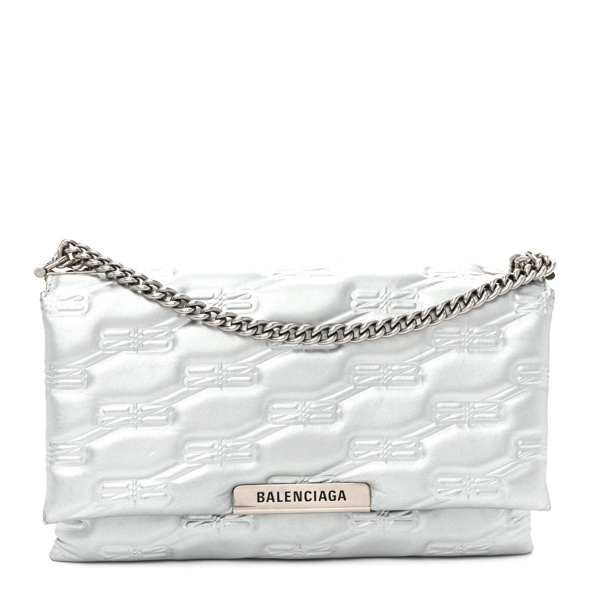 Nappa Allover License BB Monogram Embossed Medium Triplet Bag Silver