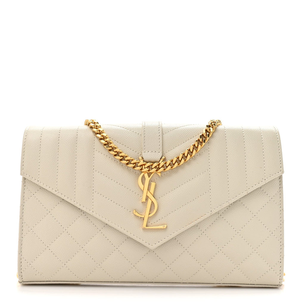 Grain De Poudre Mixed Matelasse Triquilt Monogram Chain Wallet Crema Soft