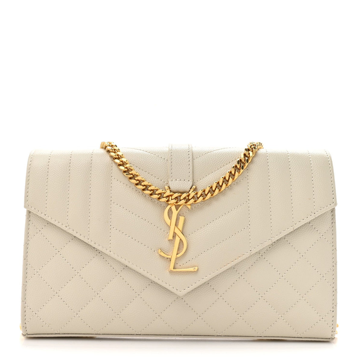 Grain De Poudre Mixed Matelasse Triquilt Monogram Chain Wallet Crema Soft