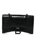 Shiny Calfskin Monochrome Crocodile Embossed Hourglass Chain Bag Black
