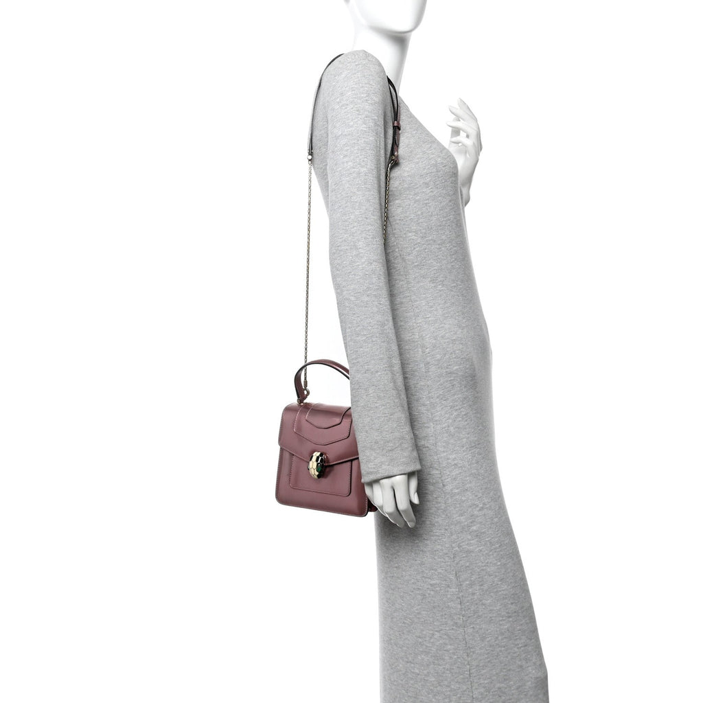 Metallic Calfskin Serpenti Forever Top Handle Rose Quartz