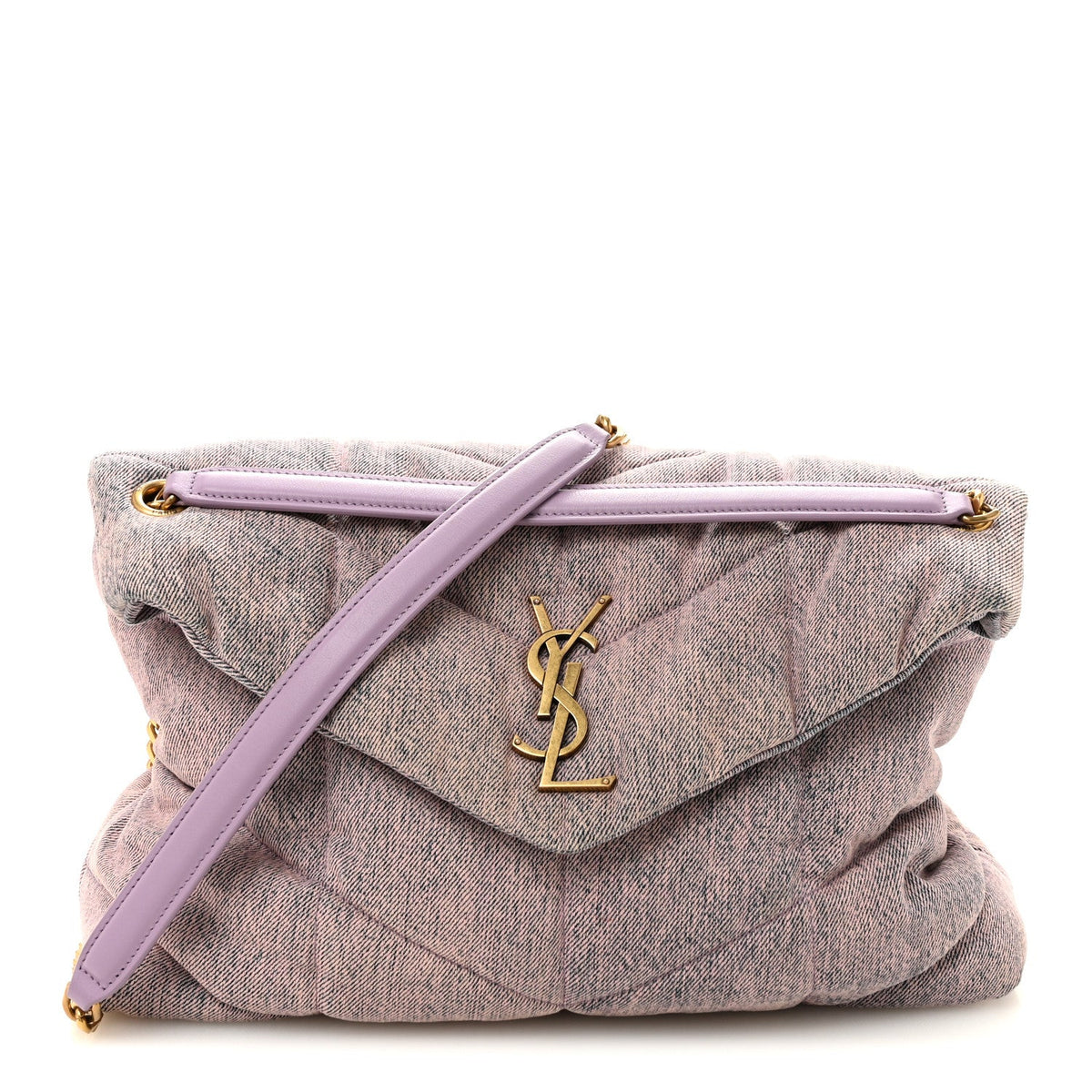 Denim Quilted Medium Loulou Puffer Monogram Chain Satchel Bleached Lilac