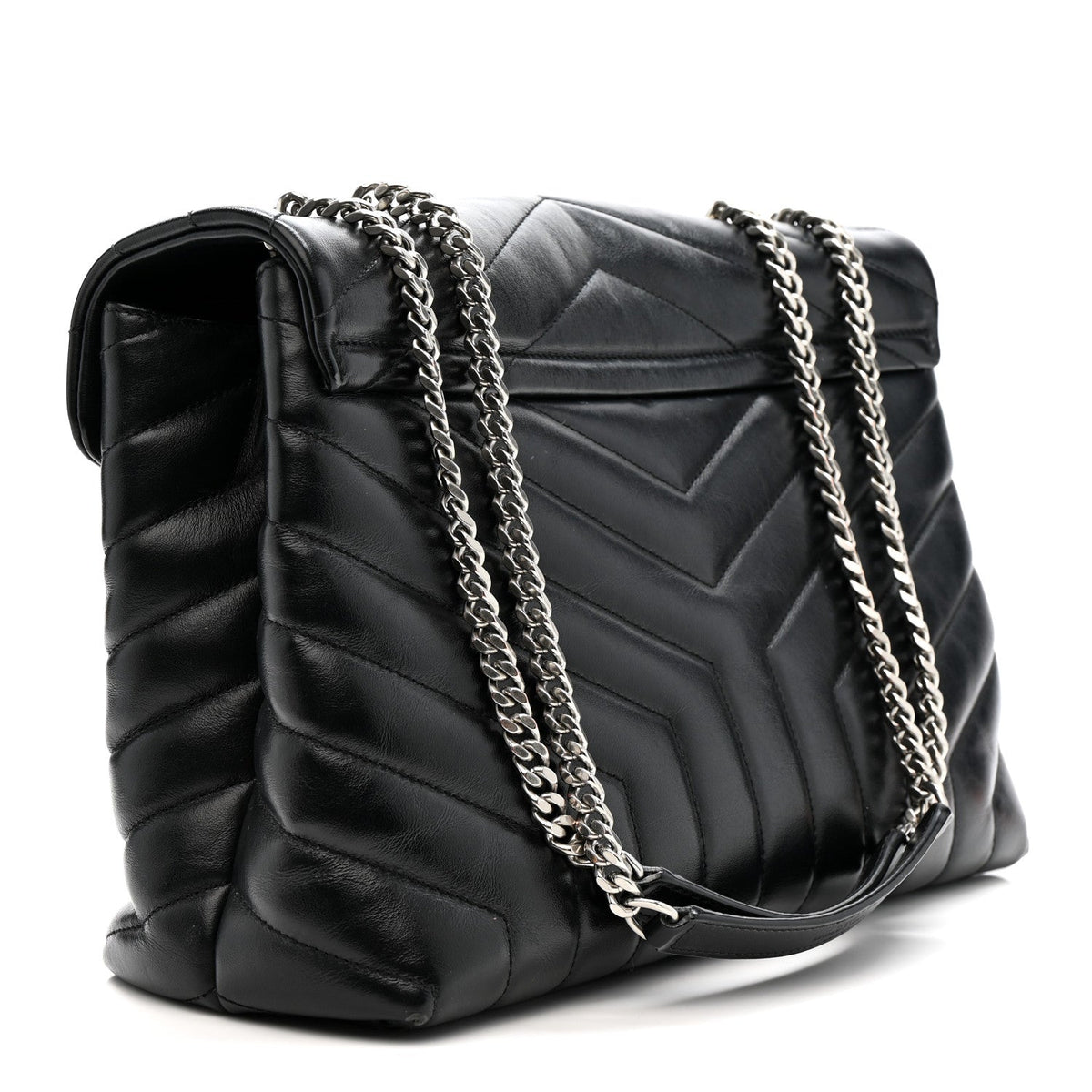 Calfskin Y Quilted Monogram Medium Loulou Chain Satchel Black