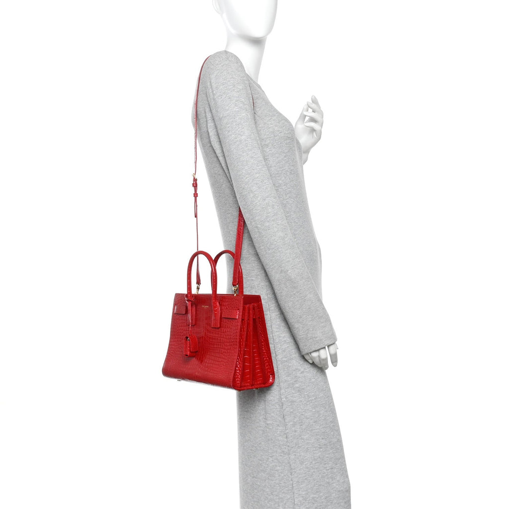 Calfskin Crocodile Embossed Baby Sac de Jour Eros Red