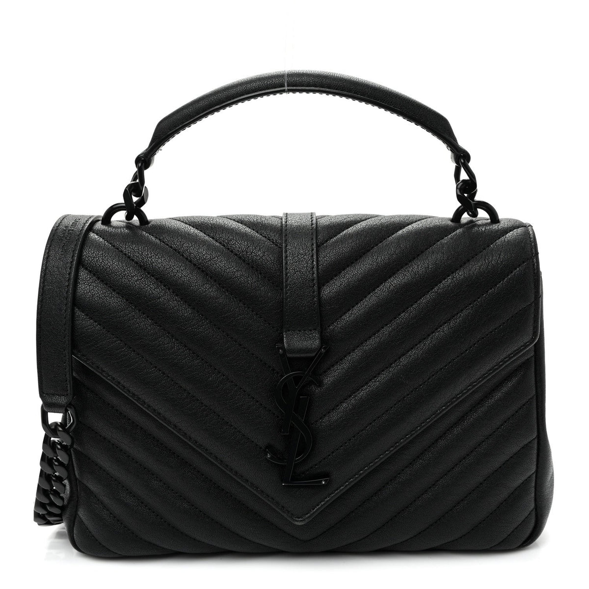 Sheepskin Matelasse Chevron Monogram Monochrome Medium College Bag Black