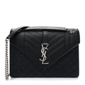 Grain De Poudre Textured Mixed Matelasse Triquilt Medium Monogram Satchel Black