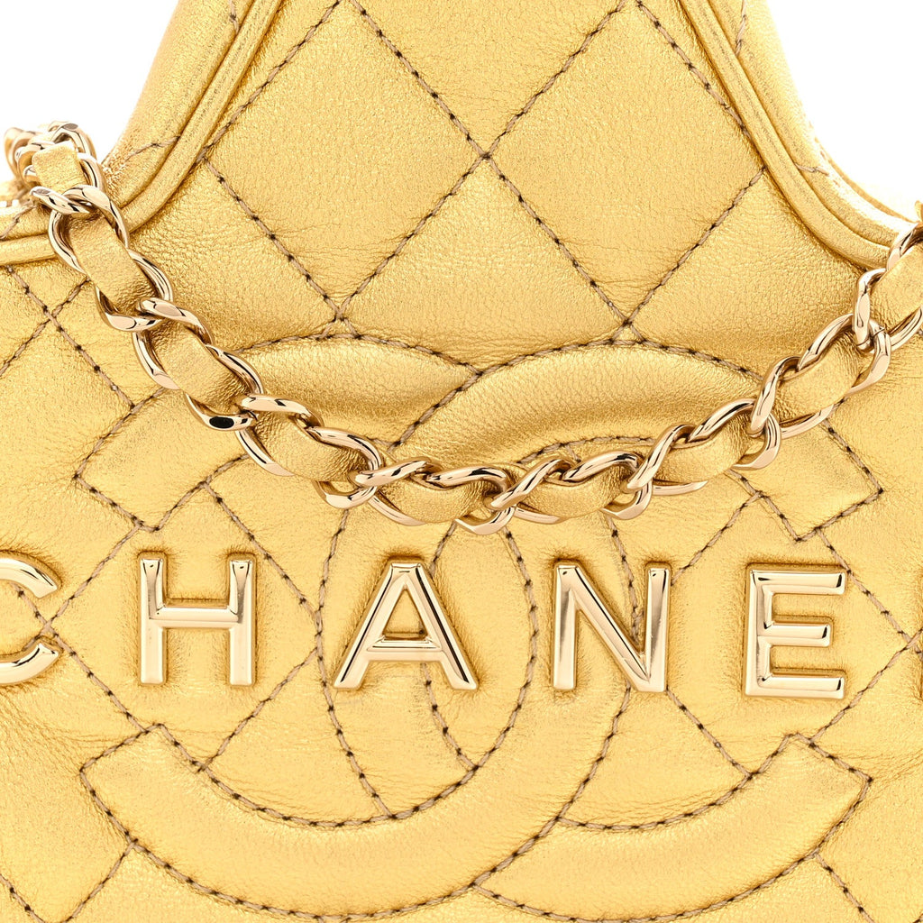 Metallic Lambskin Quilted Walk Of Fame Star Bag Gold