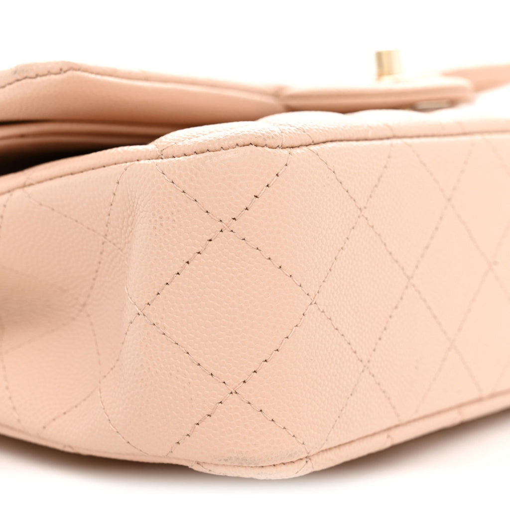 Caviar Quilted Medium Double Flap Light Beige