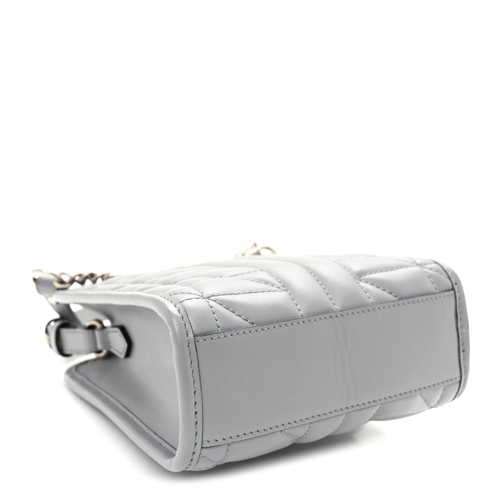 Calfskin Matelasse Chevron Mini GG Marmont Tote Grey