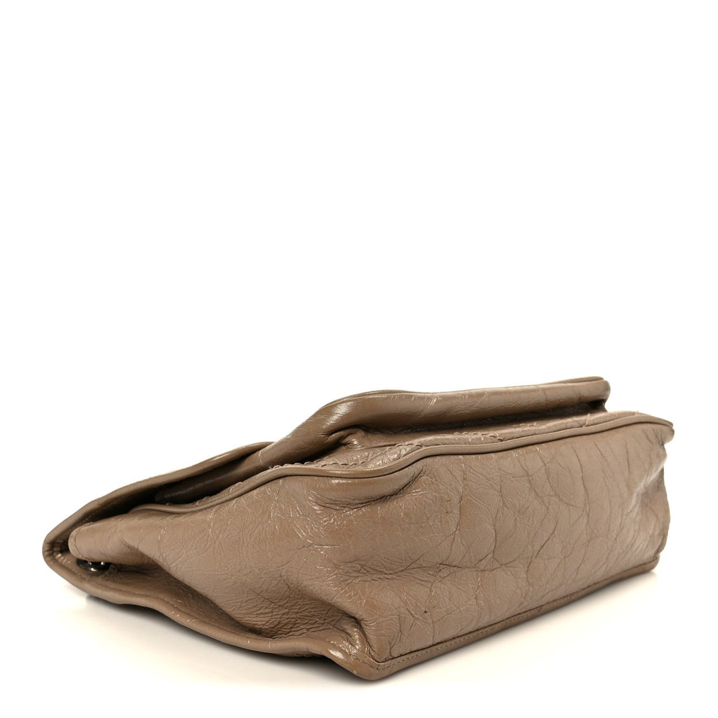Crinkled Calfskin Matelasse Monogram Medium Niki Chain Satchel Light Taupe
