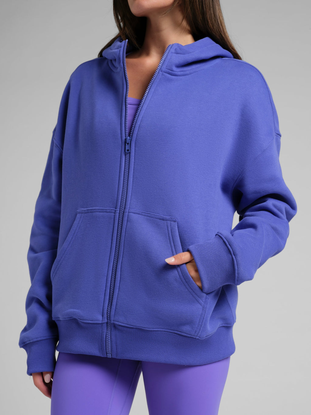 Neon Basic Crop Zip Hoodie