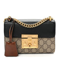 GG Supreme Monogram Calfskin Small Padlock Shoulder Bag Beige Black Cuir
