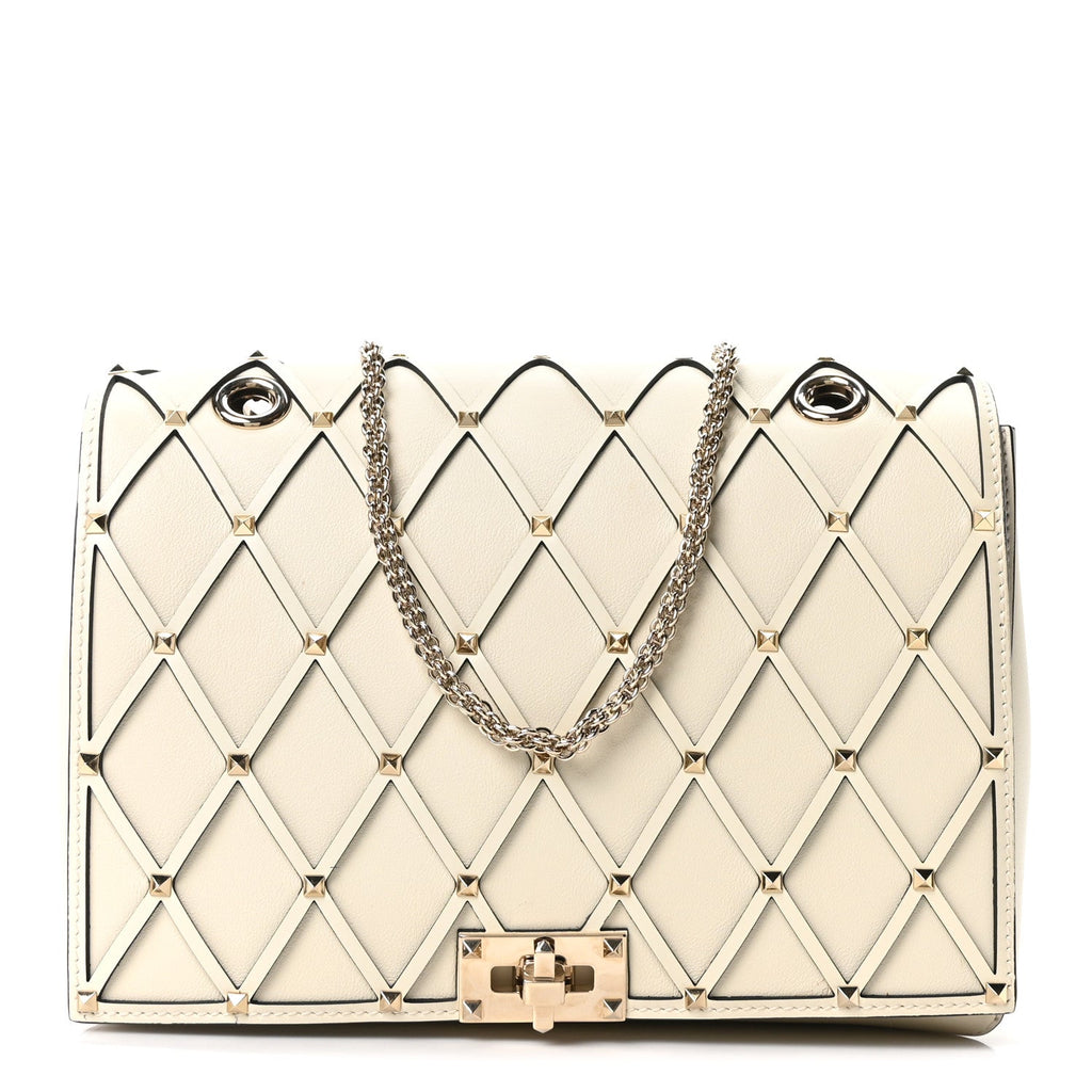 Smooth Calfskin Quilted Beehive Shoulder Bag Light Ivory