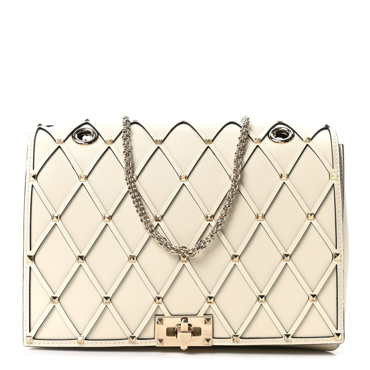 Smooth Calfskin Quilted Beehive Shoulder Bag Light Ivory