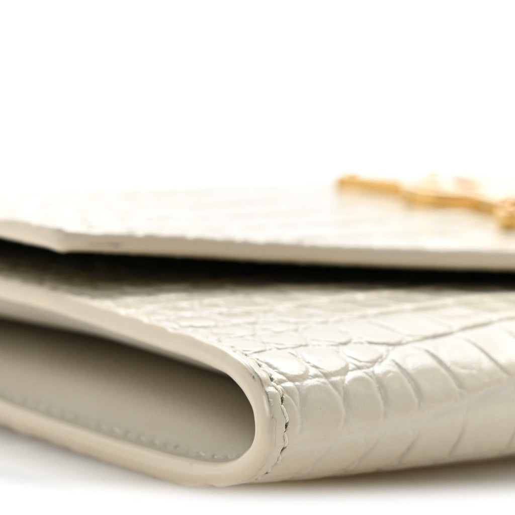 Calfskin Crocodile Embossed Monogram Uptown Chain Wallet Crema Soft