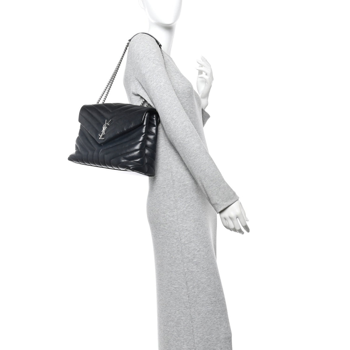 Calfskin Y Quilted Monogram Medium Loulou Chain Satchel Black