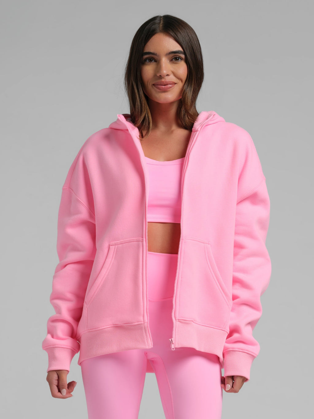 Neon Basic Crop Zip Hoodie