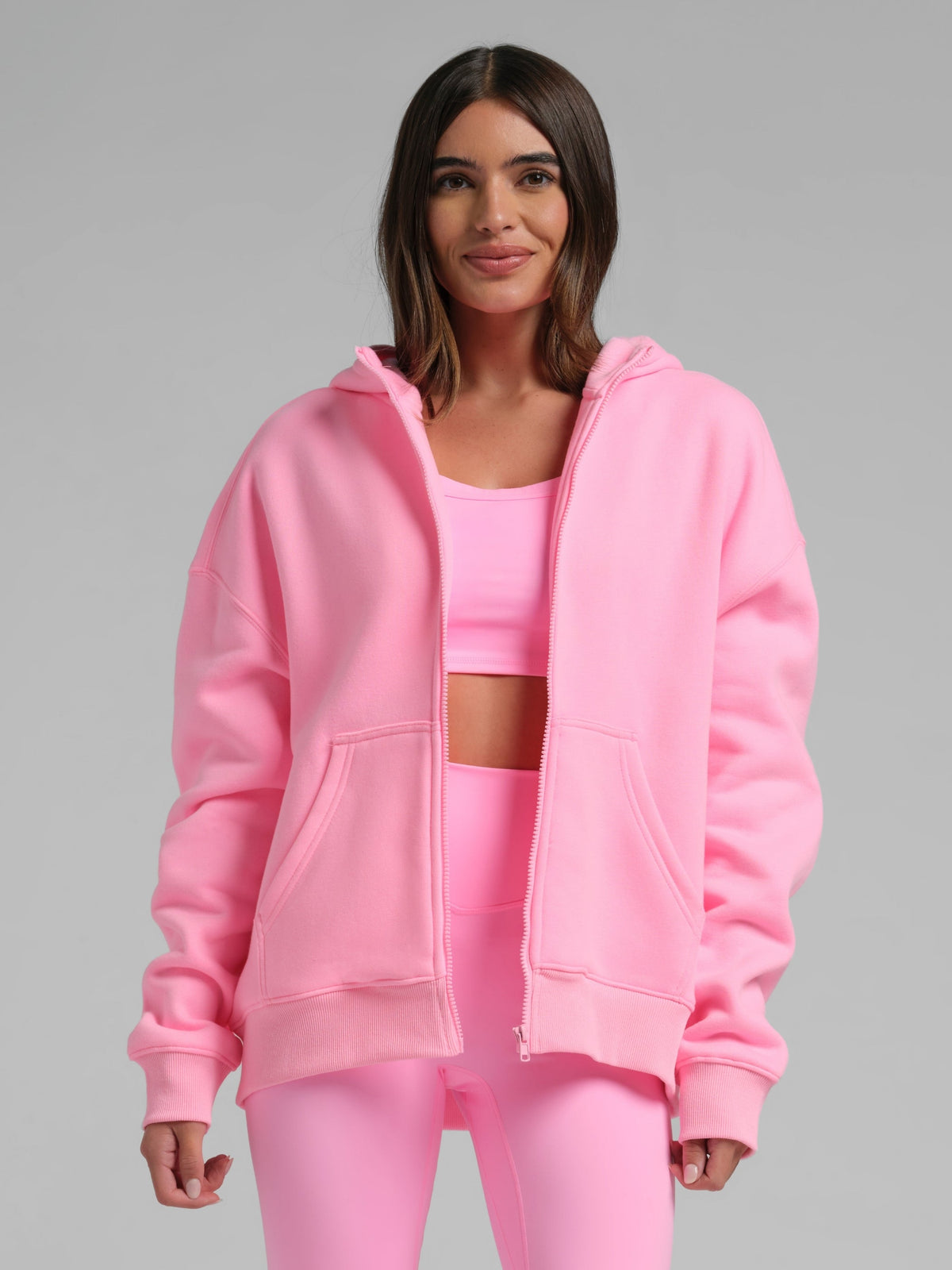 Neon Basic Crop Zip Hoodie