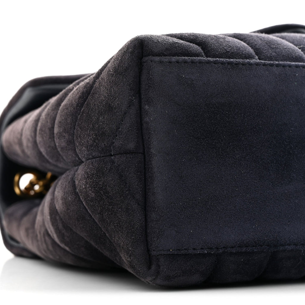 Suede Calfskin Y Quilted Monogram Small Loulou Chain Satchel Deep Marine