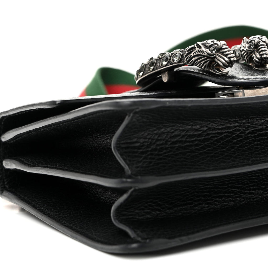 Dollar Calfskin Crystal Web Mini Dionysus Bamboo Top Handle Bag Black Black Diamond