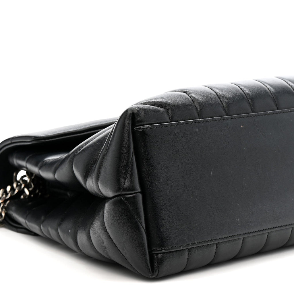 Calfskin Y Quilted Monogram Medium Loulou Chain Satchel Black