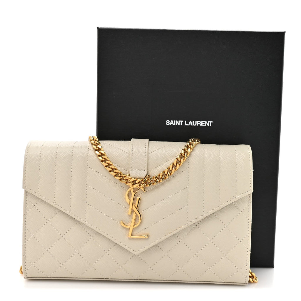 Grain De Poudre Mixed Matelasse Triquilt Monogram Chain Wallet Crema Soft