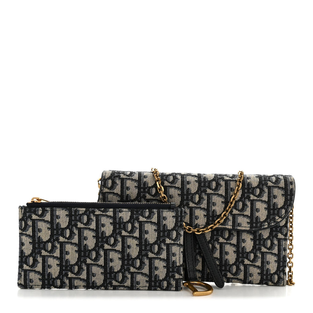 Oblique Saddle Chain Long Wallet Blue