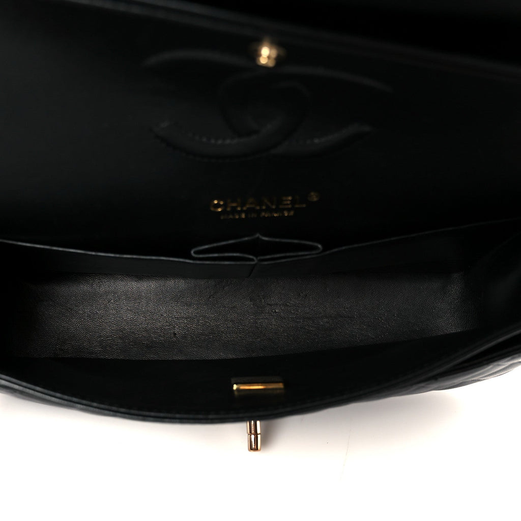 Lambskin Quilted Medium Double Flap Black